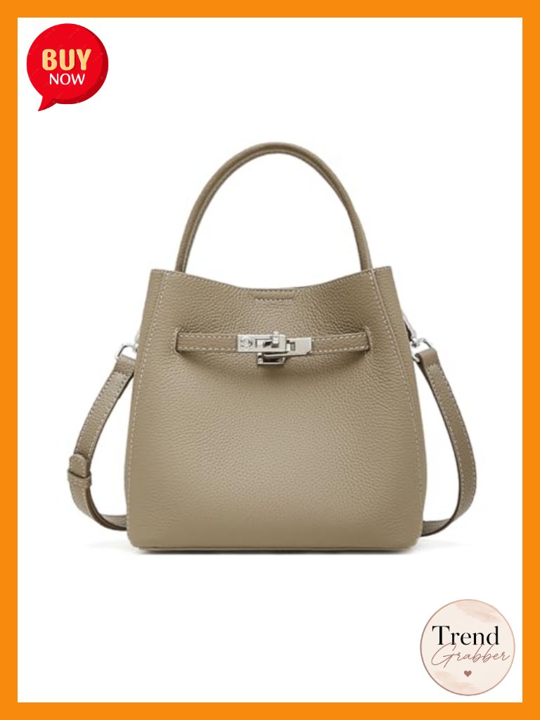 Genuine Leather Mini Bucket Bag Top Handle Crossbody Purse